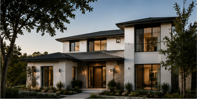 Contemporary Florida residence at dusk representing new construction home opportunities.