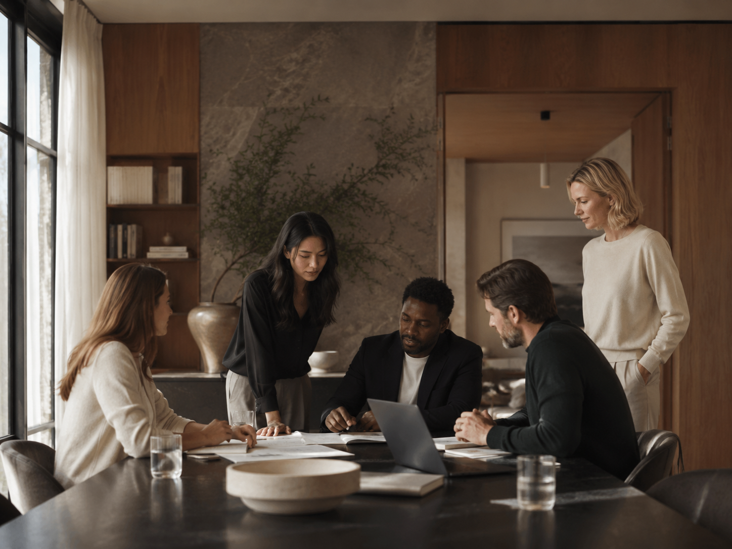 Professionals collaborating around an organized residential advisory process